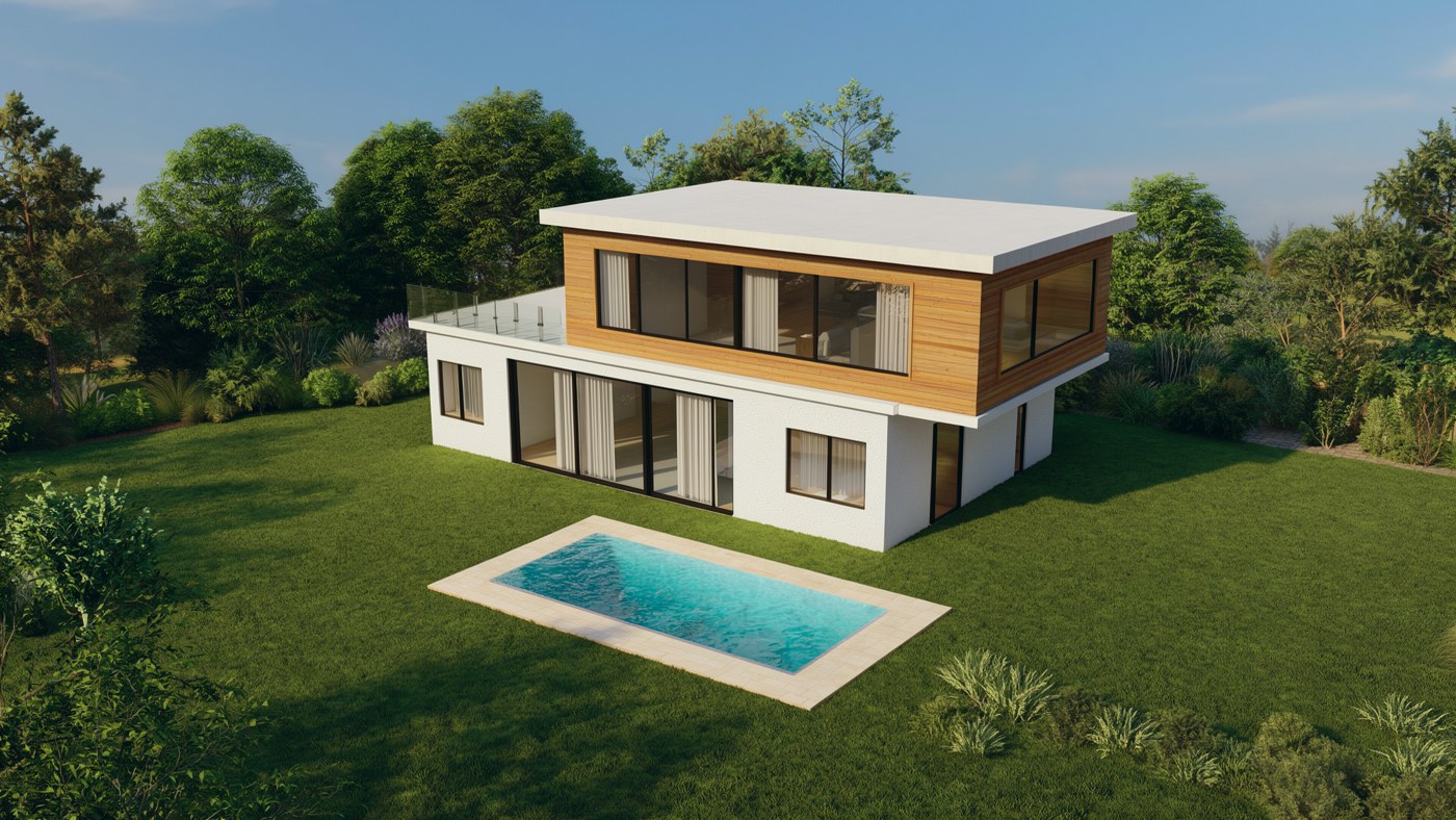Render final da casa, gerado a partir do modelo 3D